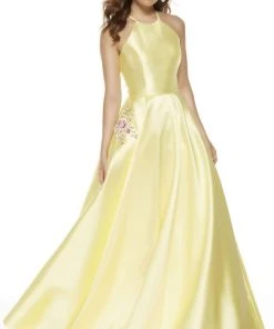 Alyce Paris - 60500 Halter Neck Strappy Back Floral Accent Mikado Gown