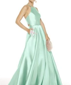 Alyce Paris - 60500 Halter Neck Strappy Back Floral Accent Mikado Gown