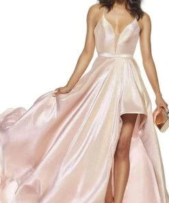 Alyce Paris - 60712 Illusion Plunging Neck Metallic Lame High-Low Gown