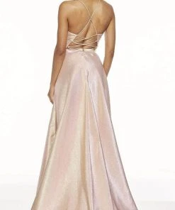 Alyce Paris - 60712 Illusion Plunging Neck Metallic Lame High-Low Gown