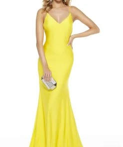 Alyce Paris - 60773 V Neck Spaghetti Strap Open Back Mermaid Gown