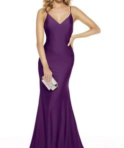 Alyce Paris - 60773 V Neck Spaghetti Strap Open Back Mermaid Gown