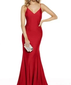 Alyce Paris - 60773 V Neck Spaghetti Strap Open Back Mermaid Gown