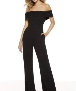 Alyce Paris - 60802 Glitter Jersey Off-Shoulder Jumpsuit
