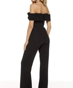 Alyce Paris - 60802 Glitter Jersey Off-Shoulder Jumpsuit