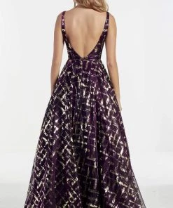 Alyce Paris - 60869 Plunging Gold Lattice Motif A-Line Gown