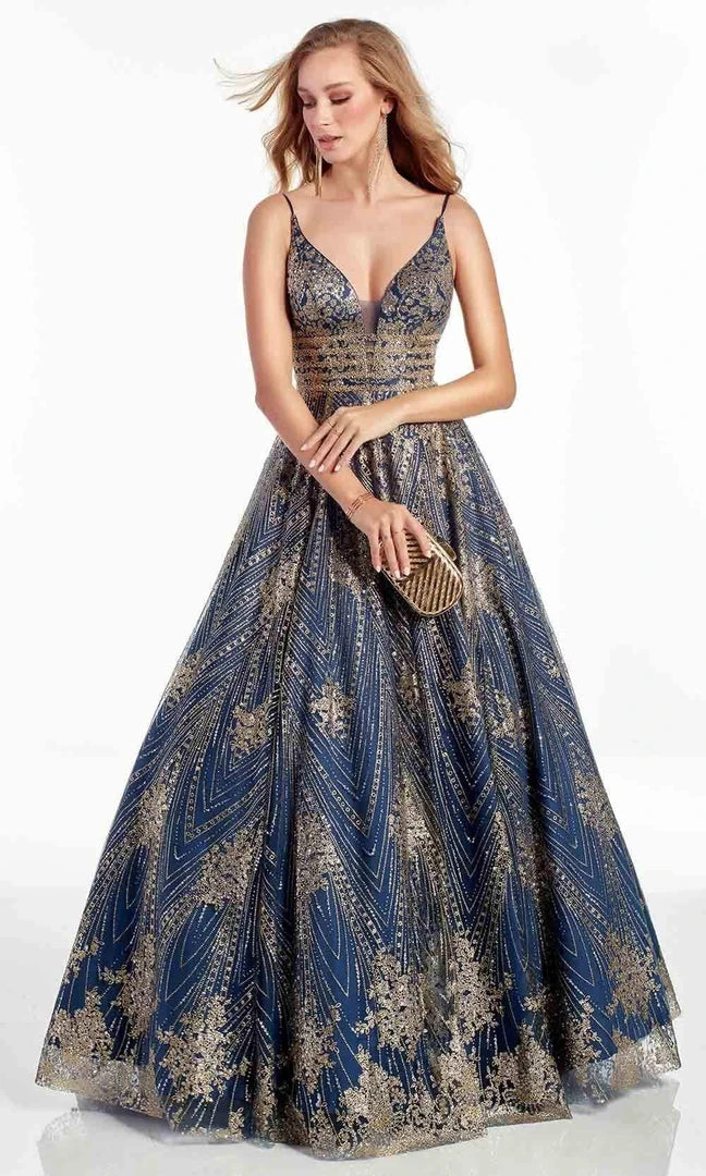 Alyce Paris - 60870 Deep V Neck Glitter Tulle A-line Gown 3 Alyce Paris - 60870 Deep V Neck Glitter Tulle A-line Gown