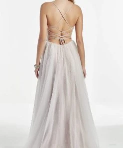 Alyce Paris - 60902 Pearl Beaded Plunging Bodice High Slit Gown