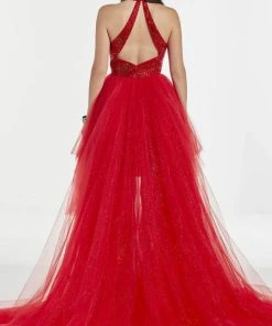 Alyce Paris - 60917 Rhinestone Ornate Halter High Low Gown