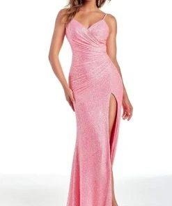 Alyce Paris - 60935 V-Neck High Slit Sequin Sheath Gown