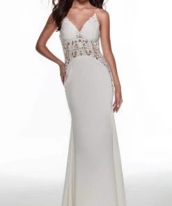 Alyce Paris - 60965 Semi Sheer Sleeveless Lace Bodice Crepe Gown