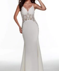 Alyce Paris - 60965 Semi Sheer Sleeveless Lace Bodice Crepe Gown