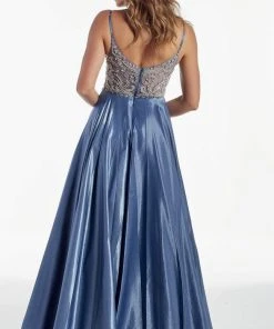Alyce Paris - 60971 V-Neck Beaded Bodice Satin A-Line Gown