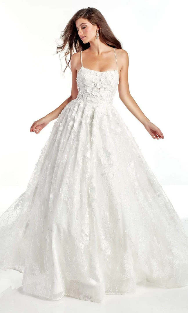 Alyce Paris - 60989 Spaghetti Strap Crisscross Back 3D Lace Gown 3 Alyce Paris - 60989 Spaghetti Strap Crisscross Back 3D Lace Gown