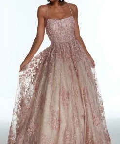 Alyce Paris - 60989 Spaghetti Strap Crisscross Back 3D Lace Gown 10 Alyce Paris - 60989 Spaghetti Strap Crisscross Back 3D Lace Gown