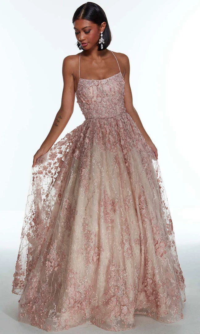 Alyce Paris - 60989 Spaghetti Strap Crisscross Back 3D Lace Gown 5 Alyce Paris - 60989 Spaghetti Strap Crisscross Back 3D Lace Gown