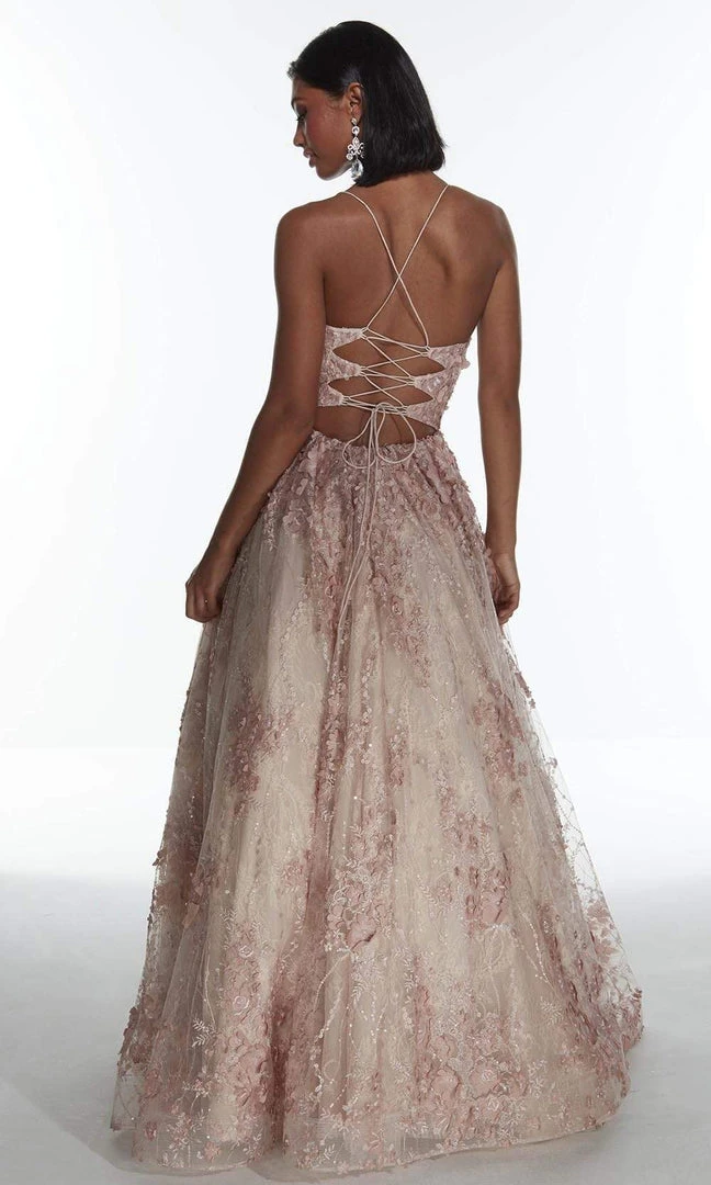 Alyce Paris - 60989 Spaghetti Strap Crisscross Back 3D Lace Gown 6 Alyce Paris - 60989 Spaghetti Strap Crisscross Back 3D Lace Gown