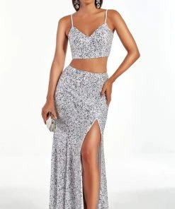 Alyce Paris - 60990 Beaded Two Piece Sheath Dress With Slit And Train