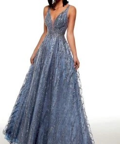 Alyce Paris - 61011 Sleeveless Plunge V-Neck Glitter Tulle Gown