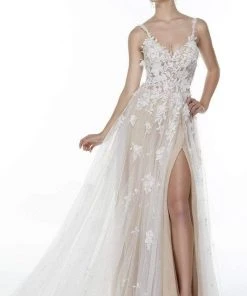 Alyce Paris - 61075 V-Neck Floral Appliqued Gown