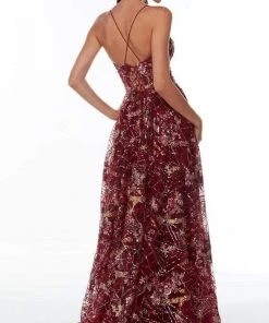 Alyce Paris - 61126 Sequined High Slit A-Line Gown