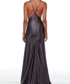 Alyce Paris - 61161 Halter Side Sheer Satin Gown