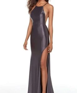 Alyce Paris - 61161 Halter Side Sheer Satin Gown