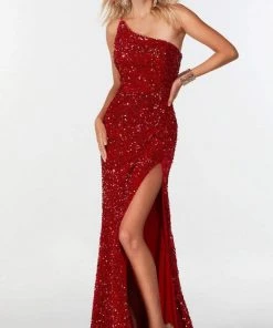 Alyce Paris - 61180 Sequined Asymmetric Slit Long Gown