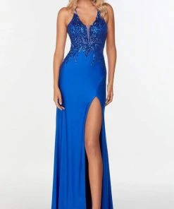 Alyce Paris - 61190 Plunging V-Neck High Slit Dress