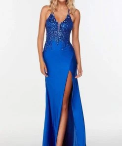 Alyce Paris - 61190 Plunging V-Neck High Slit Dress