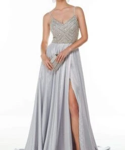 Alyce Paris - 61196 Chevron Motif High Slit Gown