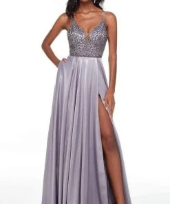 Alyce Paris - 61197 Metallic Beaded Gown With Slit 12 Alyce Paris - 61197 Metallic Beaded Gown With Slit