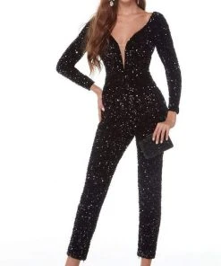 Alyce Paris - 61217 V Neck And Back Sequined Jumpsuit