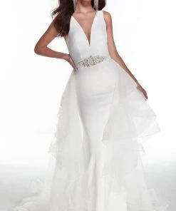 Alyce Paris - 7019 Plunging Beaded Waist Overskirt Bridal Gown