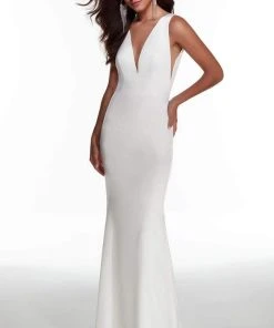 Alyce Paris - 7019 Plunging Beaded Waist Overskirt Bridal Gown