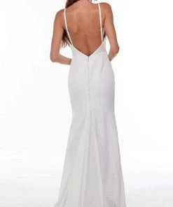 Alyce Paris - 7051 Cowl Neck Minimalist White Gown 7 Alyce Paris - 7051 Cowl Neck Minimalist White Gown
