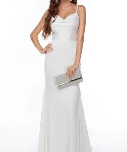Alyce Paris - 7051 Cowl Neck Minimalist White Gown 6 Alyce Paris - 7051 Cowl Neck Minimalist White Gown