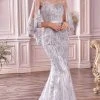 Andrea And Leo - 5263 Illusion Neckline Beaded Lace Capelet Gown