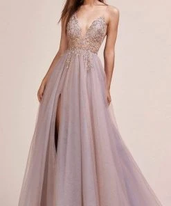 Andrea And Leo - A0672 Illusion Beaded Bodice Tulle A-Line Gown
