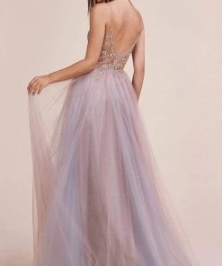 Andrea And Leo - A0672 Illusion Beaded Bodice Tulle A-Line Gown