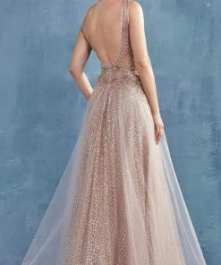 Andrea And Leo - A0680 Beaded Illusion Bodice Glitter A-Line Gown