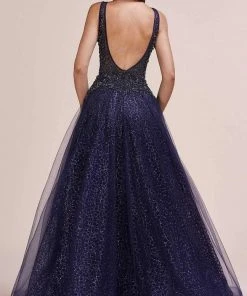 Andrea And Leo - A0680 Beaded Illusion Bodice Glitter A-Line Gown