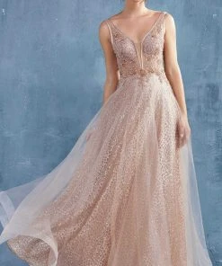 Andrea And Leo - A0680 Beaded Illusion Bodice Glitter A-Line Gown