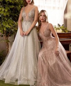 Andrea And Leo - A0680 Beaded Illusion Bodice Glitter A-Line Gown