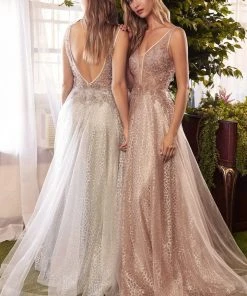 Andrea And Leo - A0680 Beaded Illusion Bodice Glitter A-Line Gown