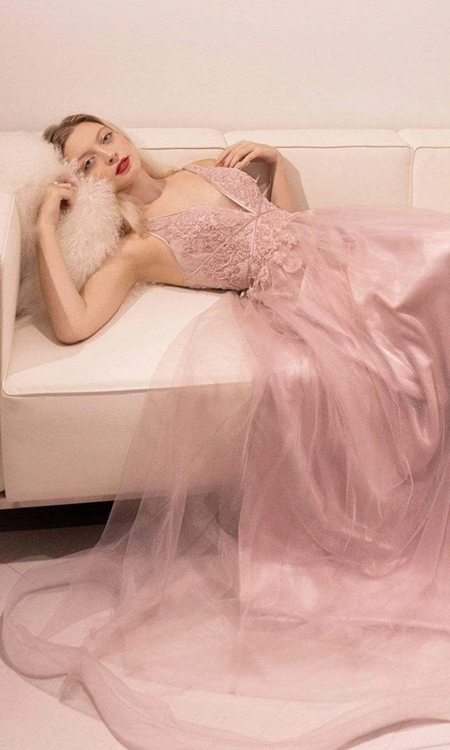 Andrea And Leo - A0762 Beaded Floral Lace Bodice Tulle A-Line Gown 6 Andrea And Leo - A0762 Beaded Floral Lace Bodice Tulle A-Line Gown