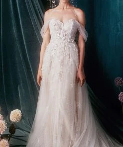 Andrea And Leo - A0822 Applique Off Shoulder A-Line Gown