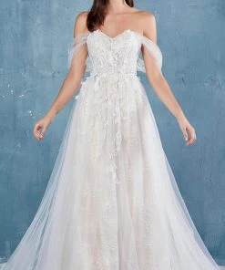 Andrea And Leo - A0822 Applique Off Shoulder A-Line Gown