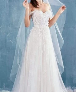 Andrea And Leo - A0822 Applique Off Shoulder A-Line Gown