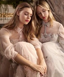 Andrea And Leo - A0862 Embroidered Lace Long Sleeve A-Line Dress